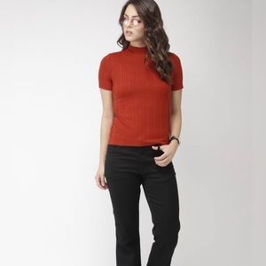 Forever 21 Red Mock Neck Stripe Textured Top - Size M